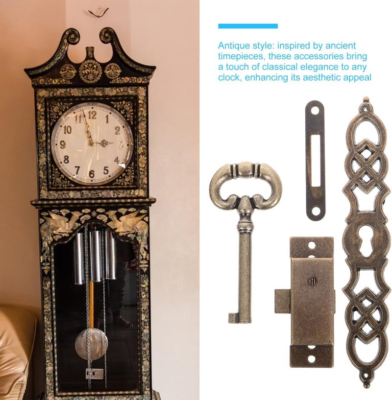 UKCOCO Antique Metal Cylinder Clock Accessories DIY Parts for Floor-Standing Mechanical Clocks Includes Key Hinges and Lock Cylinder for Elegant Design - Image 2